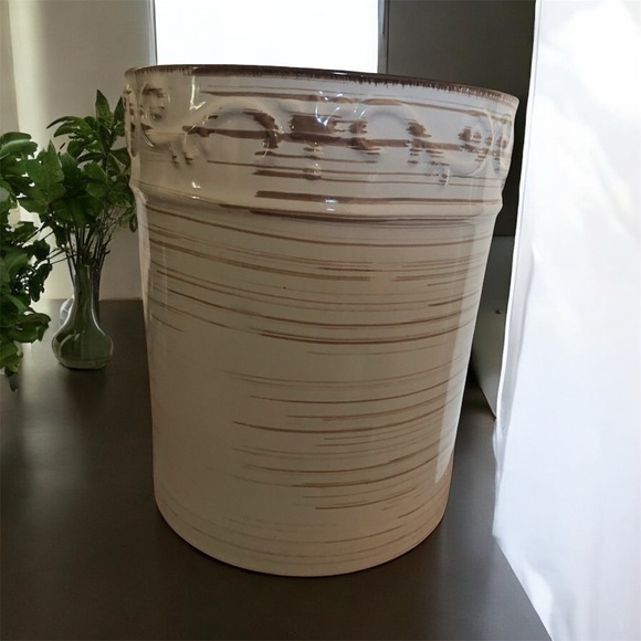 Pfaltzgraff Trellis White Scroll Design Utensil Crock Stoneware 7”H Cottagecore - Picture 3 of 12